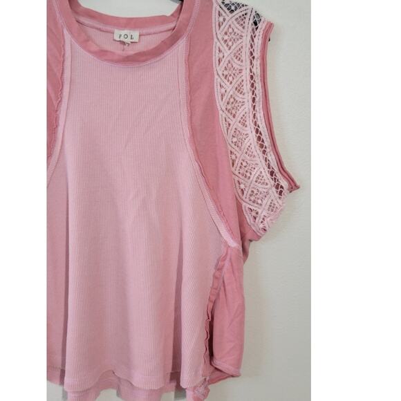 POL Top Womens Medium Oversized Varsity Top Lace Sleeveless Pink Whimsical NWOT - Picture 7 of 11